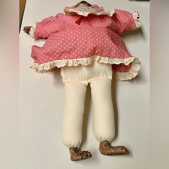 Vintage Artisan Hand Crafted Female Baby Doll Pink Dress Rabbit Head Baroque - Picture 7 of 15